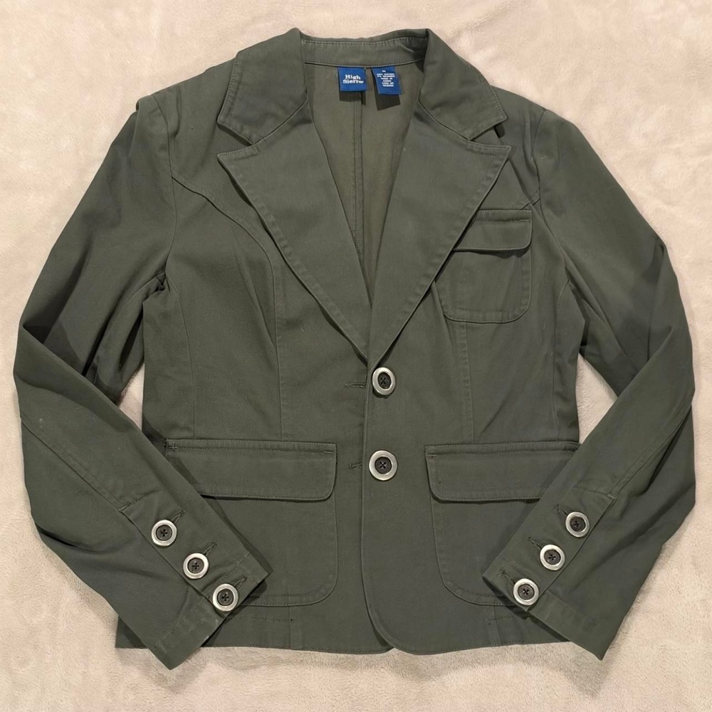 High Sierra Green Button Up Blazer Jacket Womens Medium Khaki Workwear Cotton